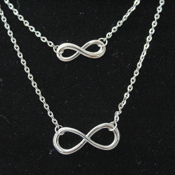 New Fashion Silver Tone Double Stand with Infinity Sign Necklace N106 - Picture 4 of 4